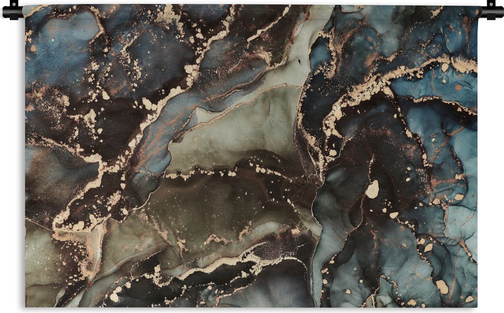 MuchoWow Wandteppich Wandbehang Marmor - Gold - Grün 120x80 cm Tapisserie Dekoration Wandtuch - Wanddekorationen - Wandtücher