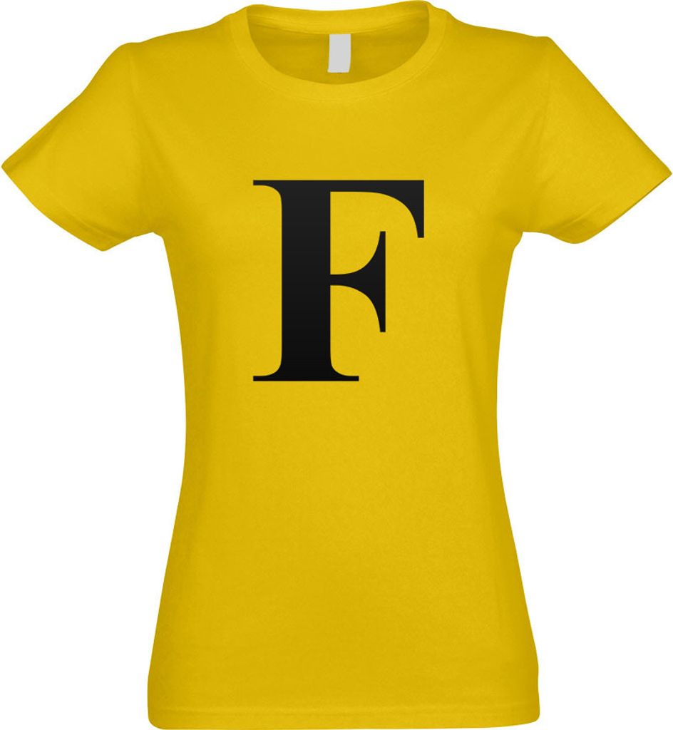 Kiwistar - T-Shirt tailliert - Damen - gelb - Buchstabe F - Alphabet - mit Motiv Bedruckt - Funshirt Design - Sport - Freizeit - Damen - XXL
