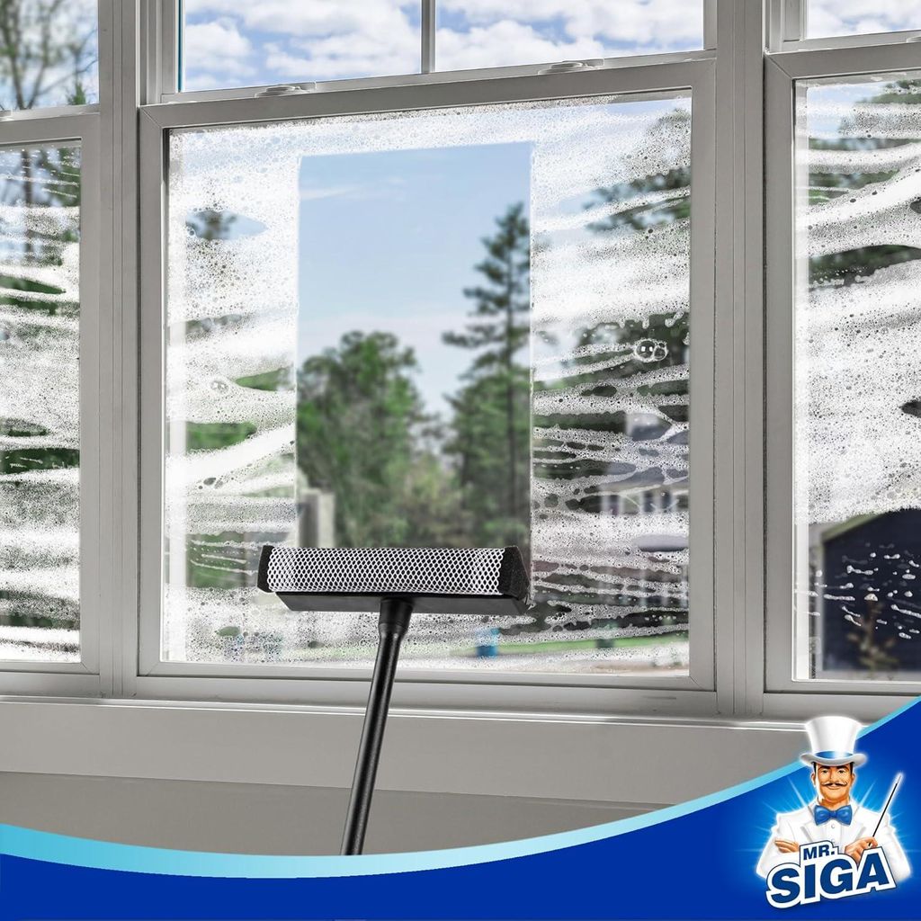 Professionelle 2-in-1 Fensterabzieher und Scheibenreiniger für Autofenster - Gummiblatt und Schwamm