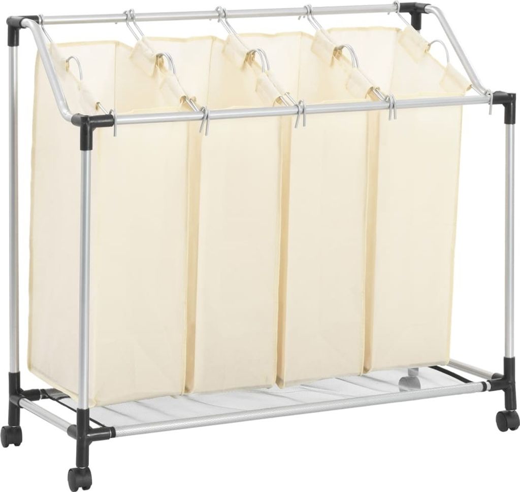 Wäschekorb mit 4 Taschen Creme Stahl