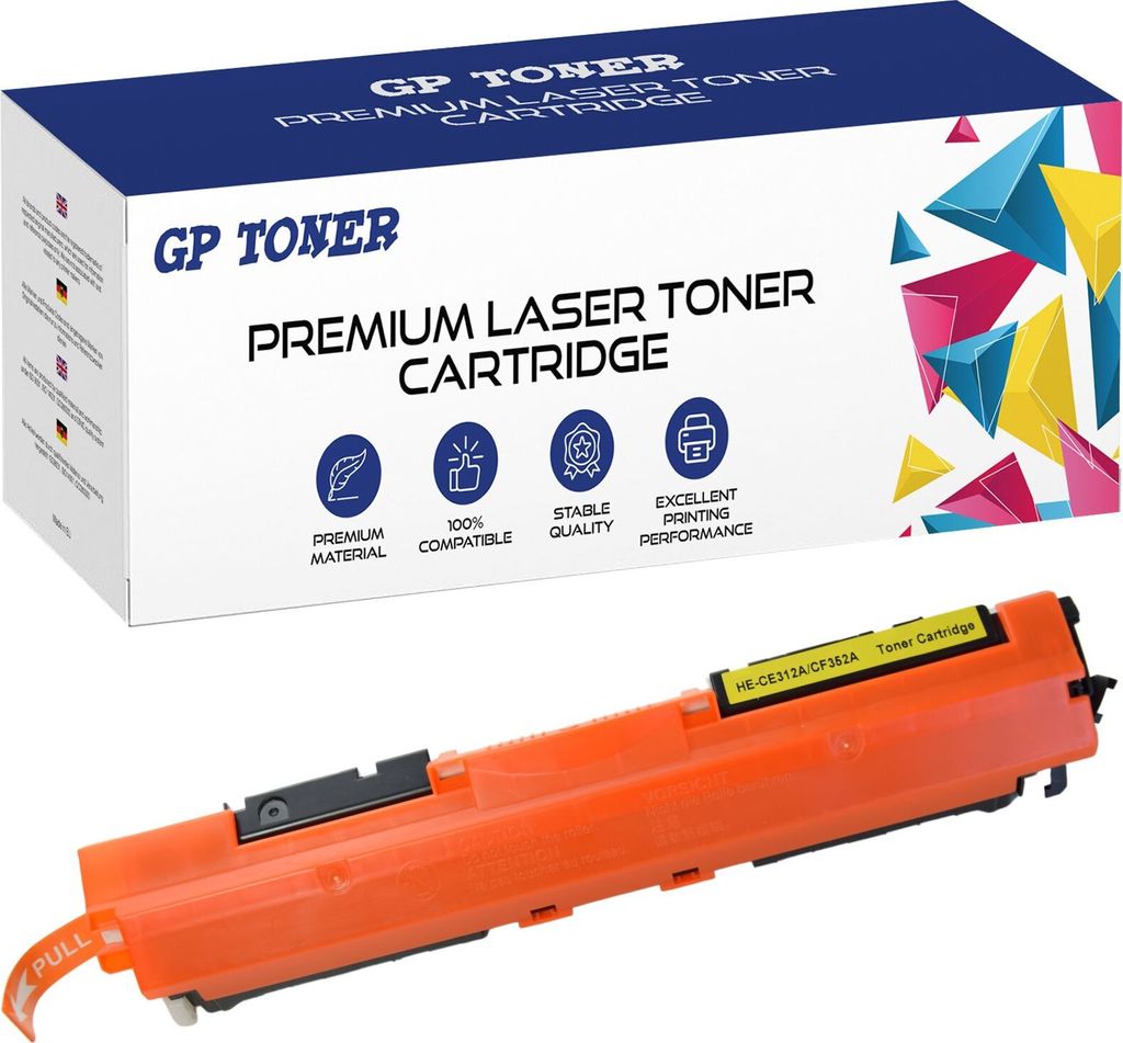 A product shot of a toner cartridge and its packaging.