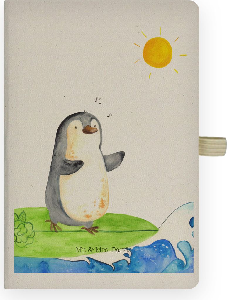 Mr. & Mrs. Panda notizbuch Pinguin Surfer - Transparent - Geschenk, Portugal, Tagebuch, Adressbuch, Motiviert, Optimistisch, Journal, Urlaub, Welle...