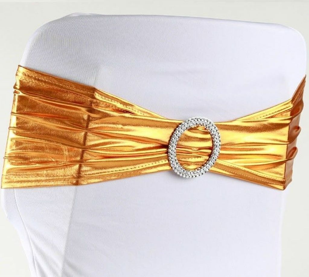 Stuhlschleifen Stretch, metallic Gold - elastische Schleifenbänder mit Schnalle