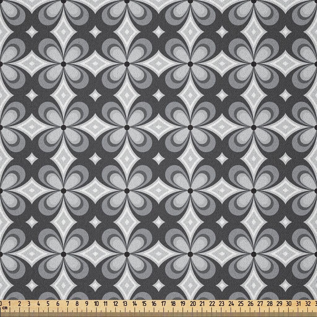 ABAKUHAUS Grau Microfaser Stoff als Meterware , Einfache sich wiederholende Blumenmotive mit Diamant formen im Retrostil, 3 M (230 x 300 cm), Charc...