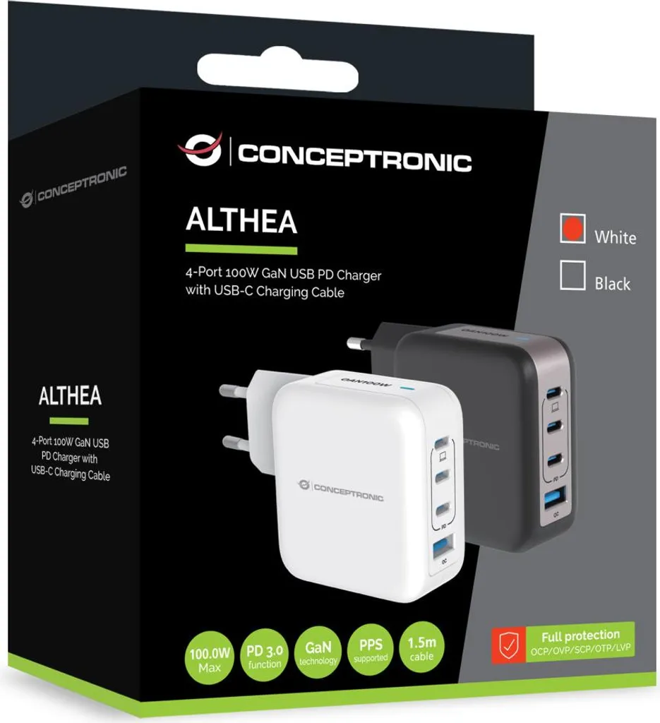 Caricabatterie da Viaggio Conceptronic 100W GaN Bianco | Tutto in Uno - 2