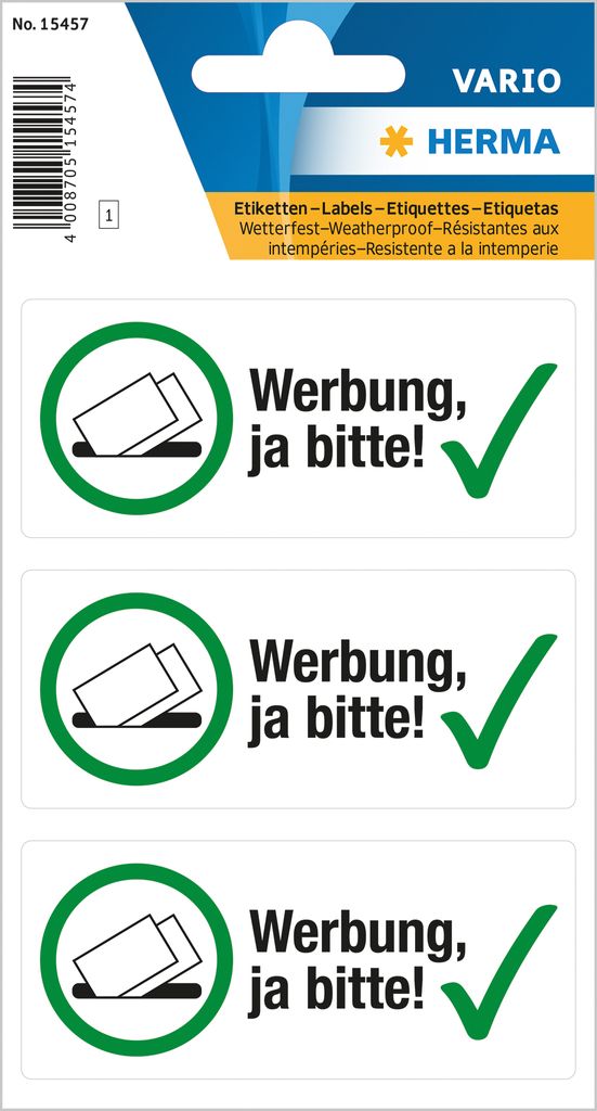 HERMA Hinweisetiketten "Werbung ja bitte!" Folie matt Produktbild 1