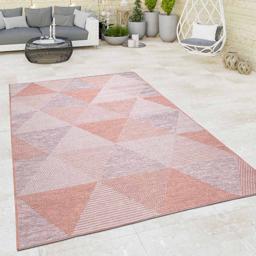 In- & Outdoor Teppich Balkon Küchenteppich Modernes Rauten Muster Creme Orange Grösse 120x160 cm
