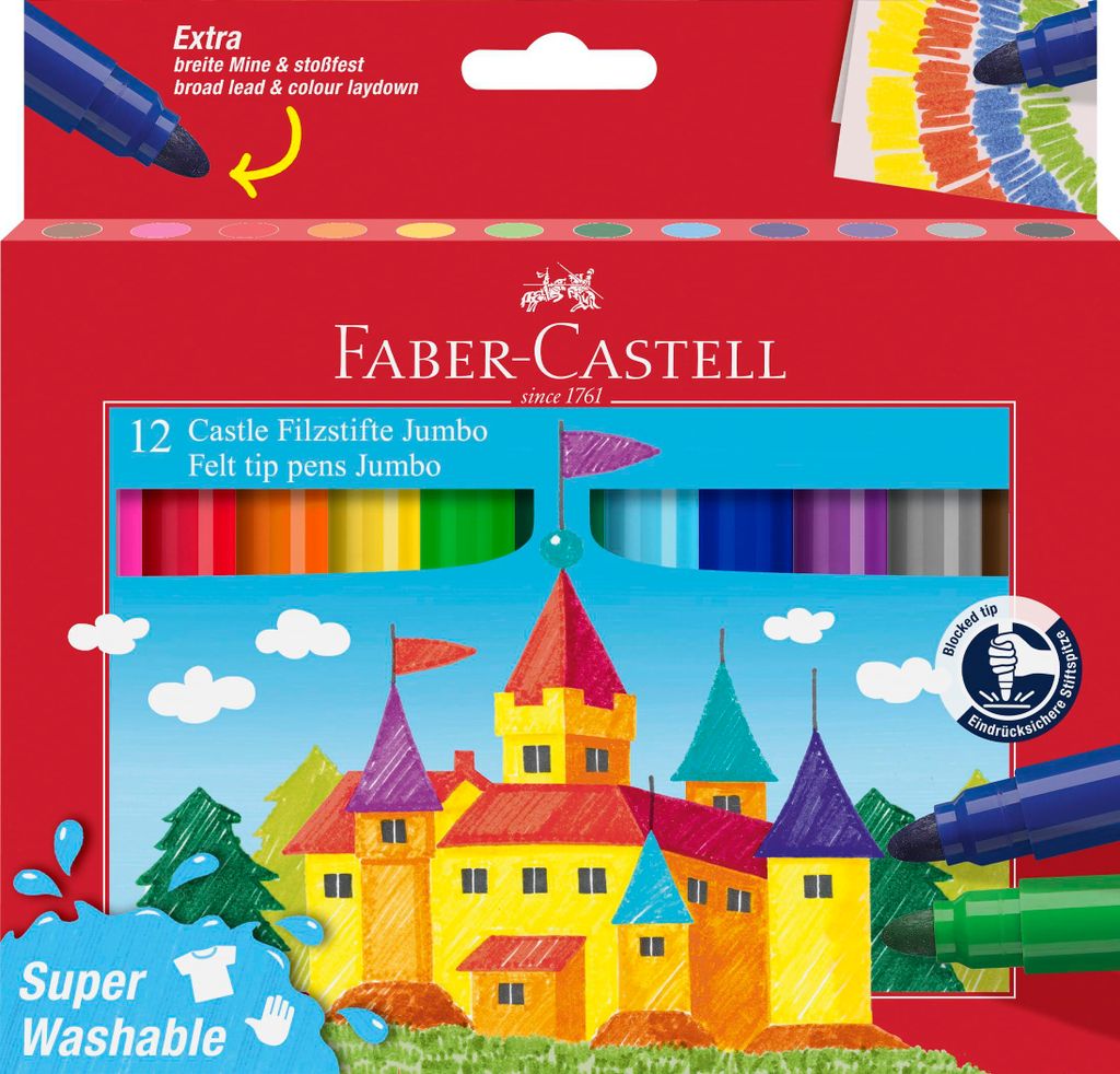 FABER-CASTELL Fasermaler JUMBO Superwashable 12er Etui Produktbild 