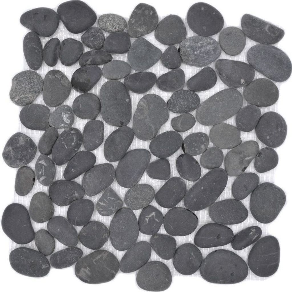 Mosaik Fliese Flußkiesel Steinkiesel Kiesel flach dunkelgrau MOS30-0208