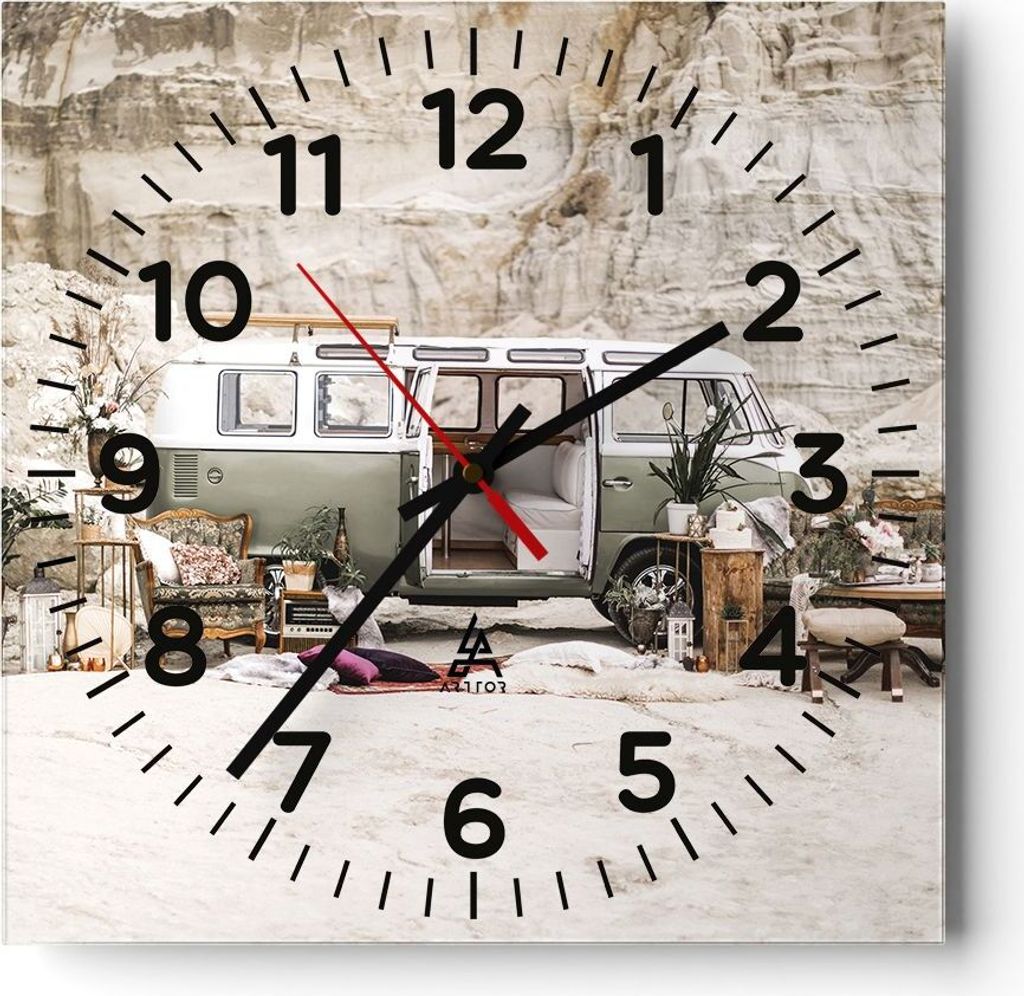 Wanduhr - Quadrat - Glasuhr - Wohnmobil Boho Möbel - 40x40cm - Schleichendes Uhrwerk - Lautlos - zum Aufhängen bereit - Dekoration Modern - Wandd...