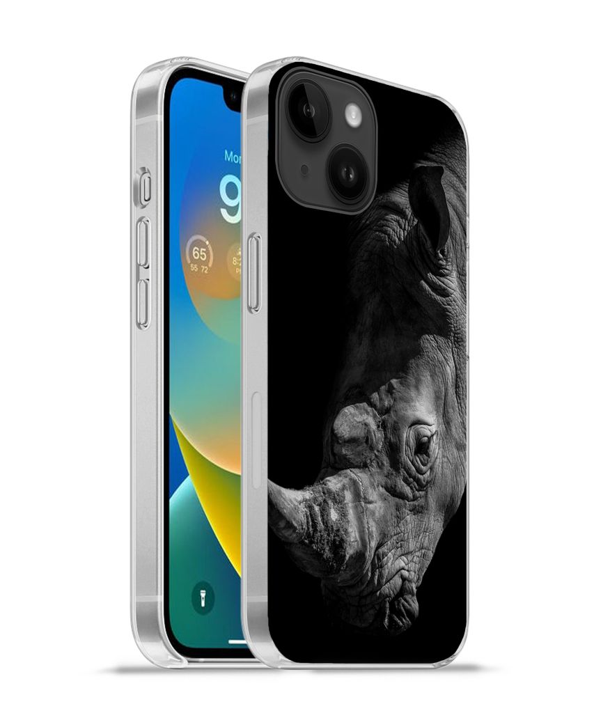 MuchoWow Handyhülle Schutzhülle Hülle für Apple iPhone 14 - Softcase Nashorn - Wildtier - Porträt Silikon Softcase Handy Hülle - Mobiltelef...