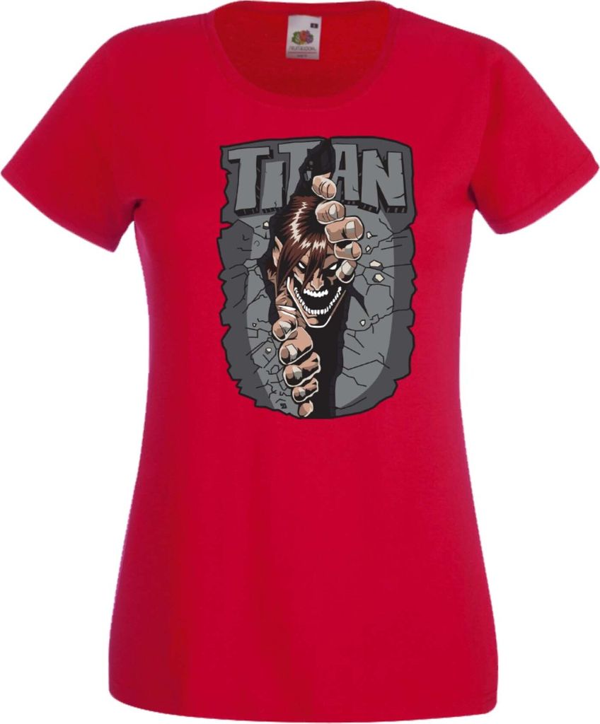 Damen T-Shirt Attack Anime On Titan Angry Var-041 Angry Beasts, Lady XL / Rot