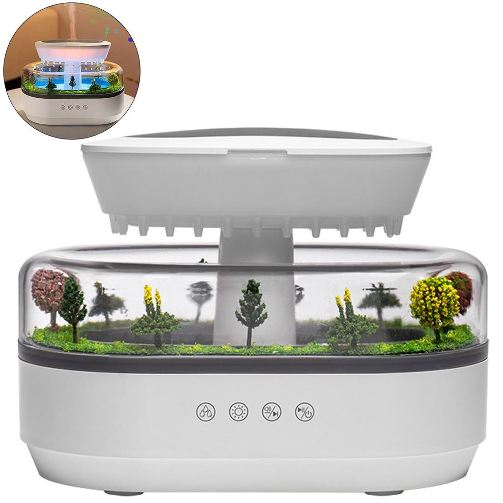 Rain Humidifier Diffusor, 250mL Luftbefeuchter mit 7 Farben LED Nachtlicht, Duftöl Diffusor mit Pilz Lampe, für frische Luft