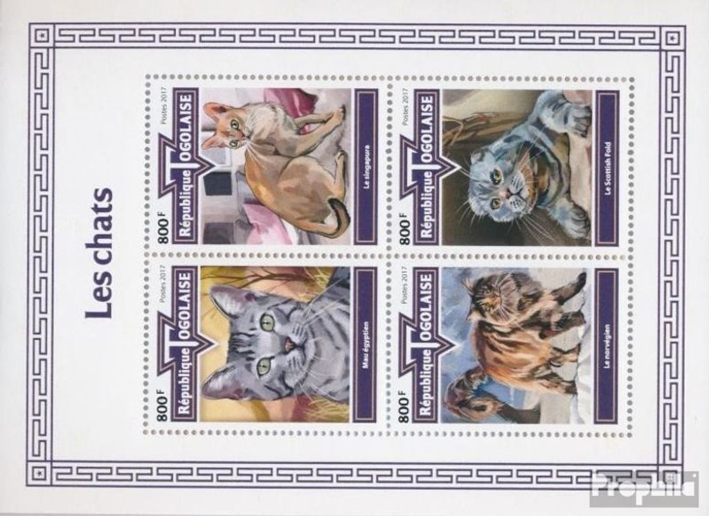 Briefmarken Togo 2017 Mi 8750-8753 Kleinbogen (kompl. Ausgabe) postfrisch Katzen