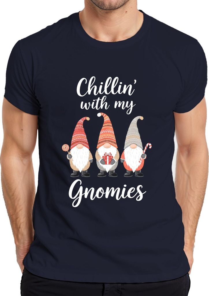 Chillin' with my Gnomies Weihnachten Weihnachtsgnome Wichtel Spaß Herren T-Shirt, Navy, S