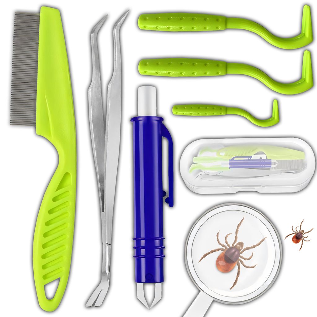 Zeckenentferner Set 7-tlg, Zeckenzange, Zeckenpinzette, Zeckenhaken, Zeckenhebel, Zeckenkarte für Hunde, Katzen & Menschen, Sicher & Einfach Retoo