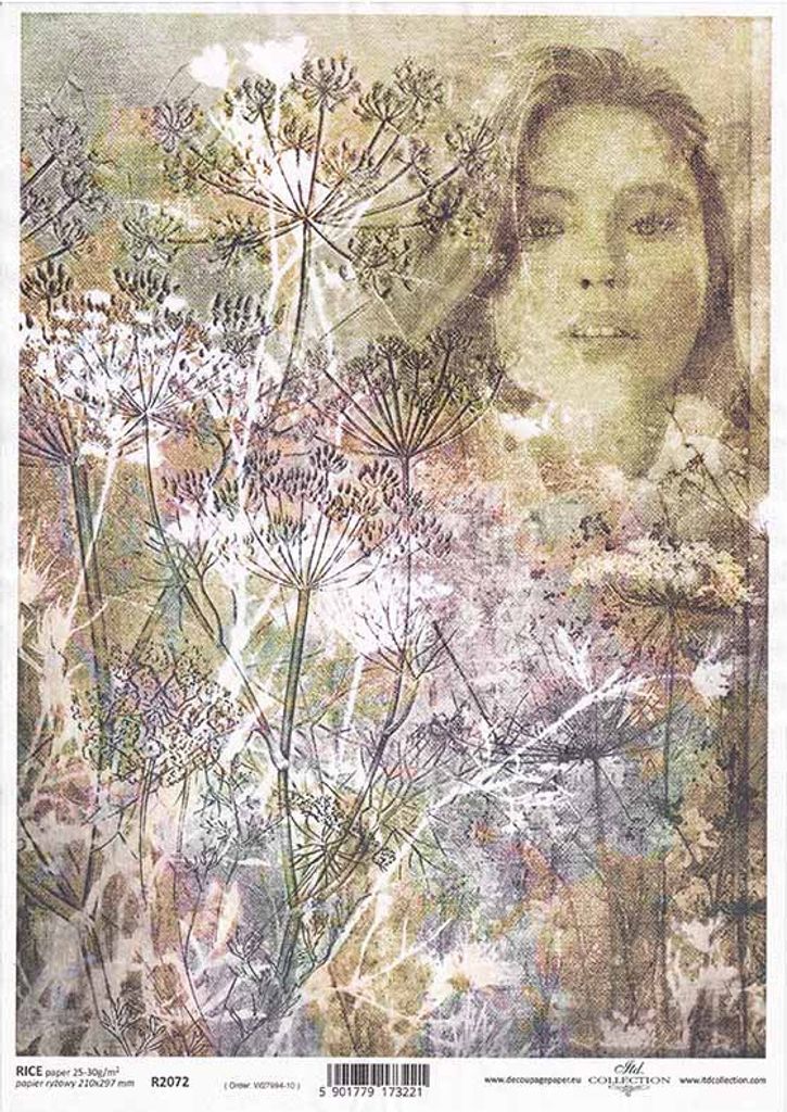 ITD Reispapier Decoupage Bastelpapier weibliches Gesicht, Dill R2072