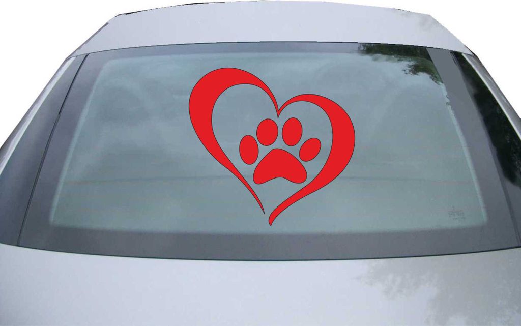 Indigos UG - Aufkleber Heckscheibe & Motorklappe DE6280 - rot - 600x571 mm - Heart With Dog Paw - Auto Scheiben Fenster Heckklappe Tuning Racing JD...