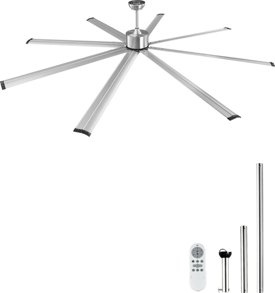 SucceBuy 244 cm Aluminium-Deckenventilator ohne Licht, Fernbedienung, gebürstetes Nickel