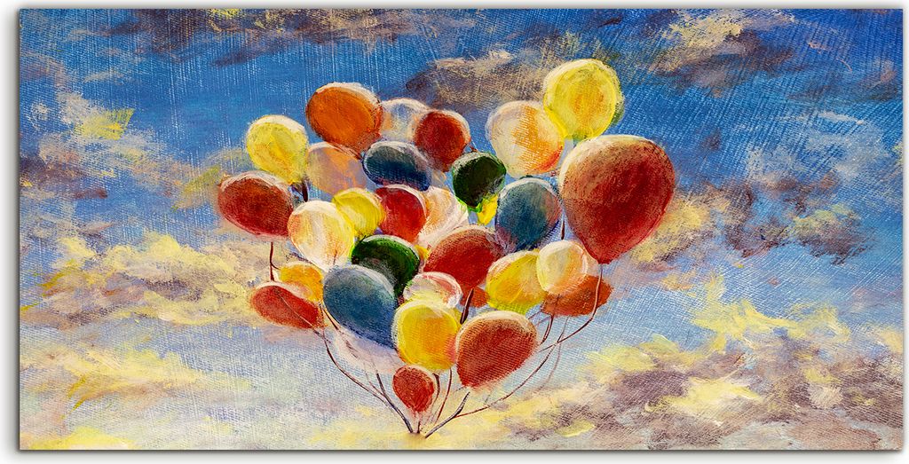 Coloray Acrylbild 100x50 Wandbild Acrylbilder Deko Handbemalt bunte Ballons Himmel