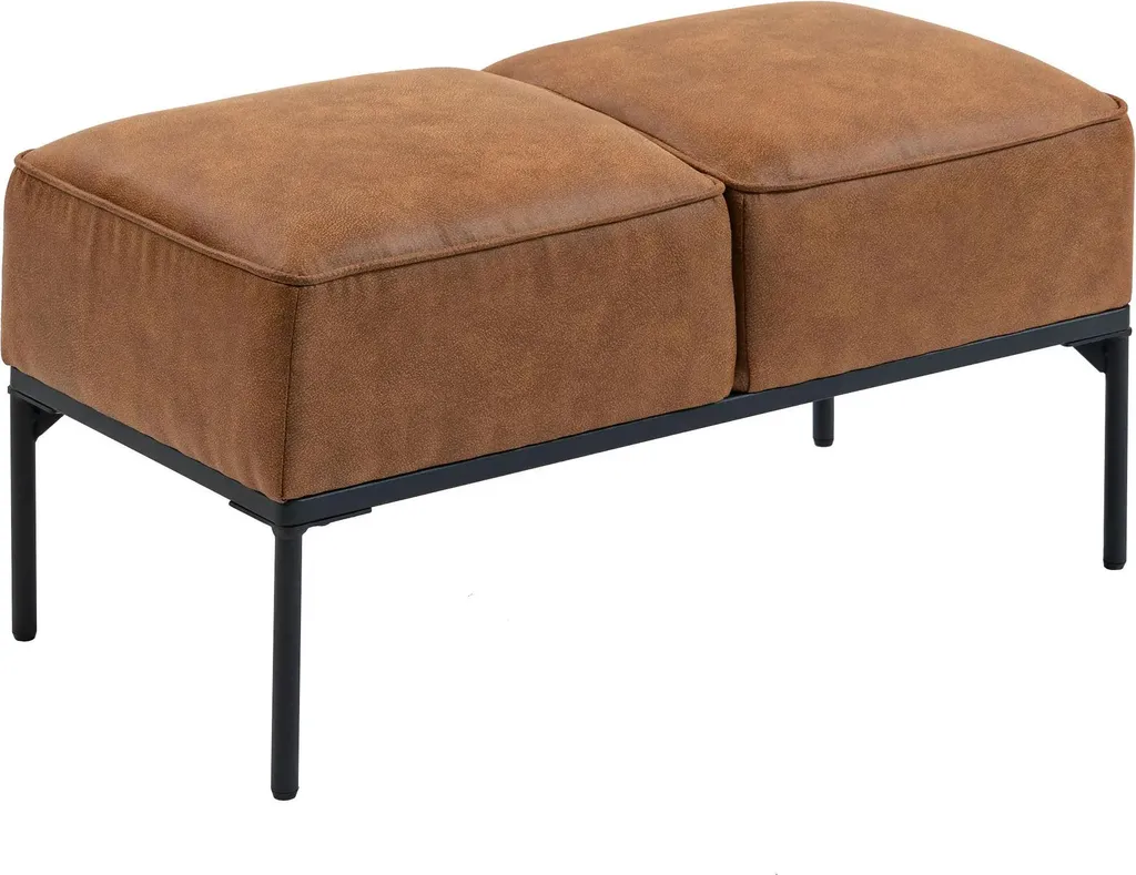 Banc marron en simili cuir 80x40x46 cm avec structure en acier robuste