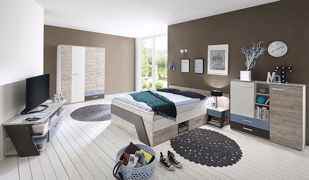 Jugendzimmer Set mit Bett 140x200 cm 5-teilig LEEDS-10 in Produktbild 