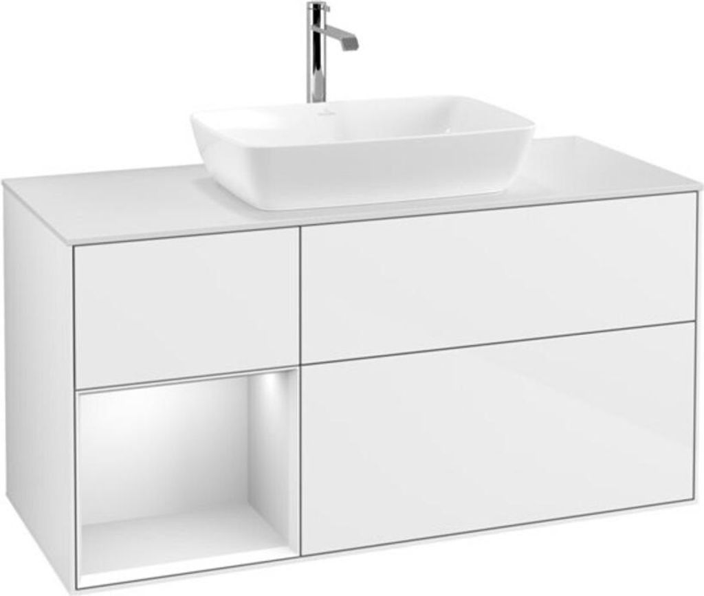 V&B Waschtischunterschrank Wandbeleuchtung Finion 120cm, Pl w m, Rg wh. m Lac, glo wh. Lac