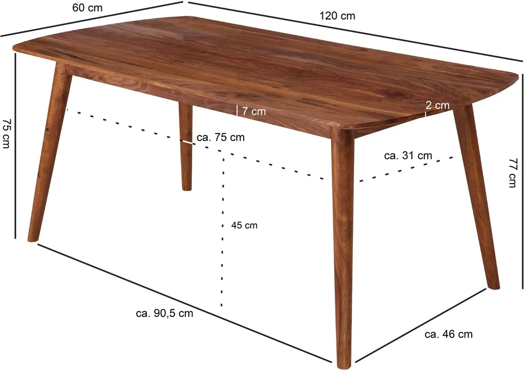 Petite table de salle à manger 120 cm en bois pour repas de 4 personnes