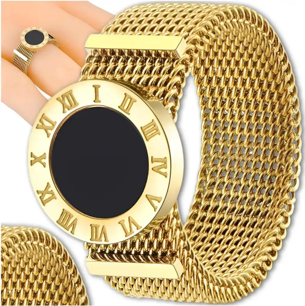 Camerazar Anello con orologio romano da donna, acciaio chirurgico dorato