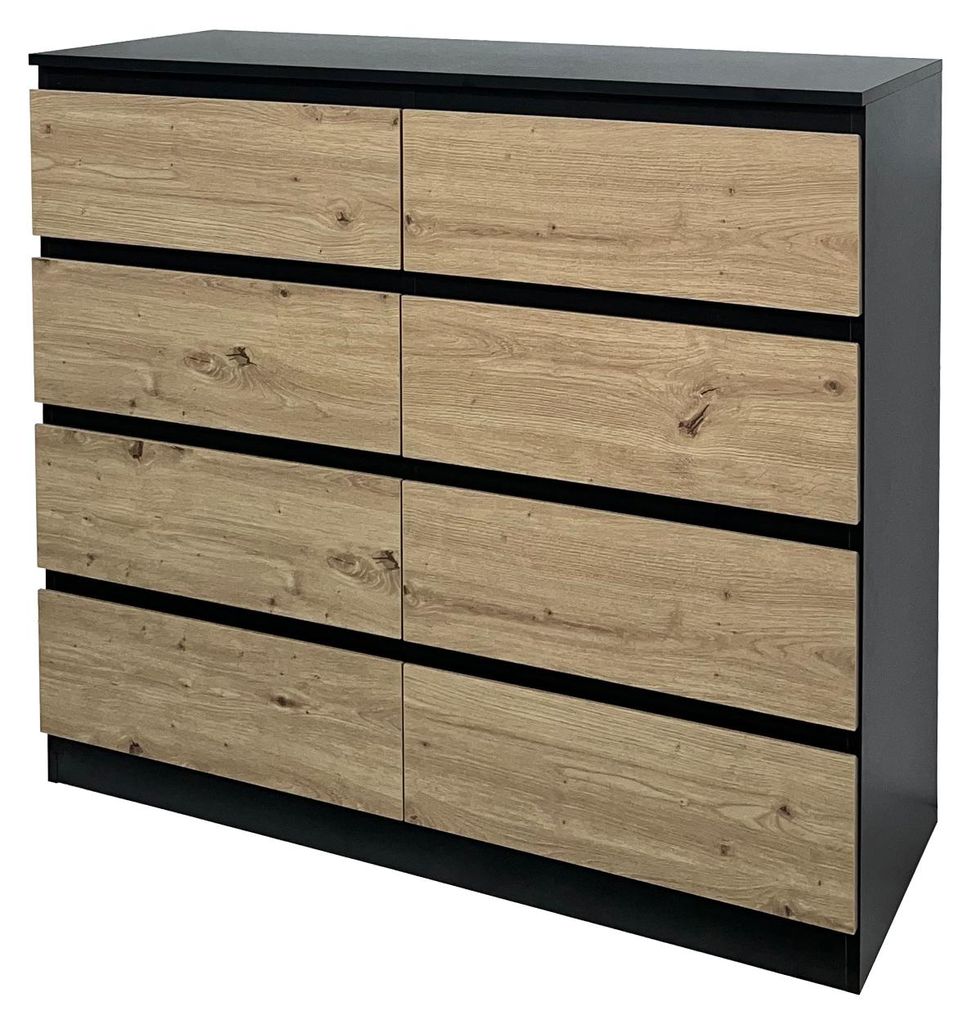 Kommode 8 grifflose Schubladen Thekla Schwarz-Artisaneiche Produktbild 