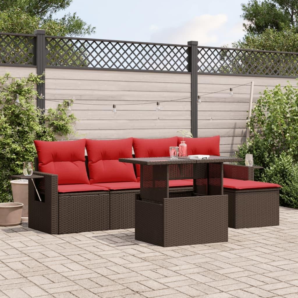 Maison Exclusive - 6-teiliges Gartensofa-Set mit Kissen, braun, Polyrattan