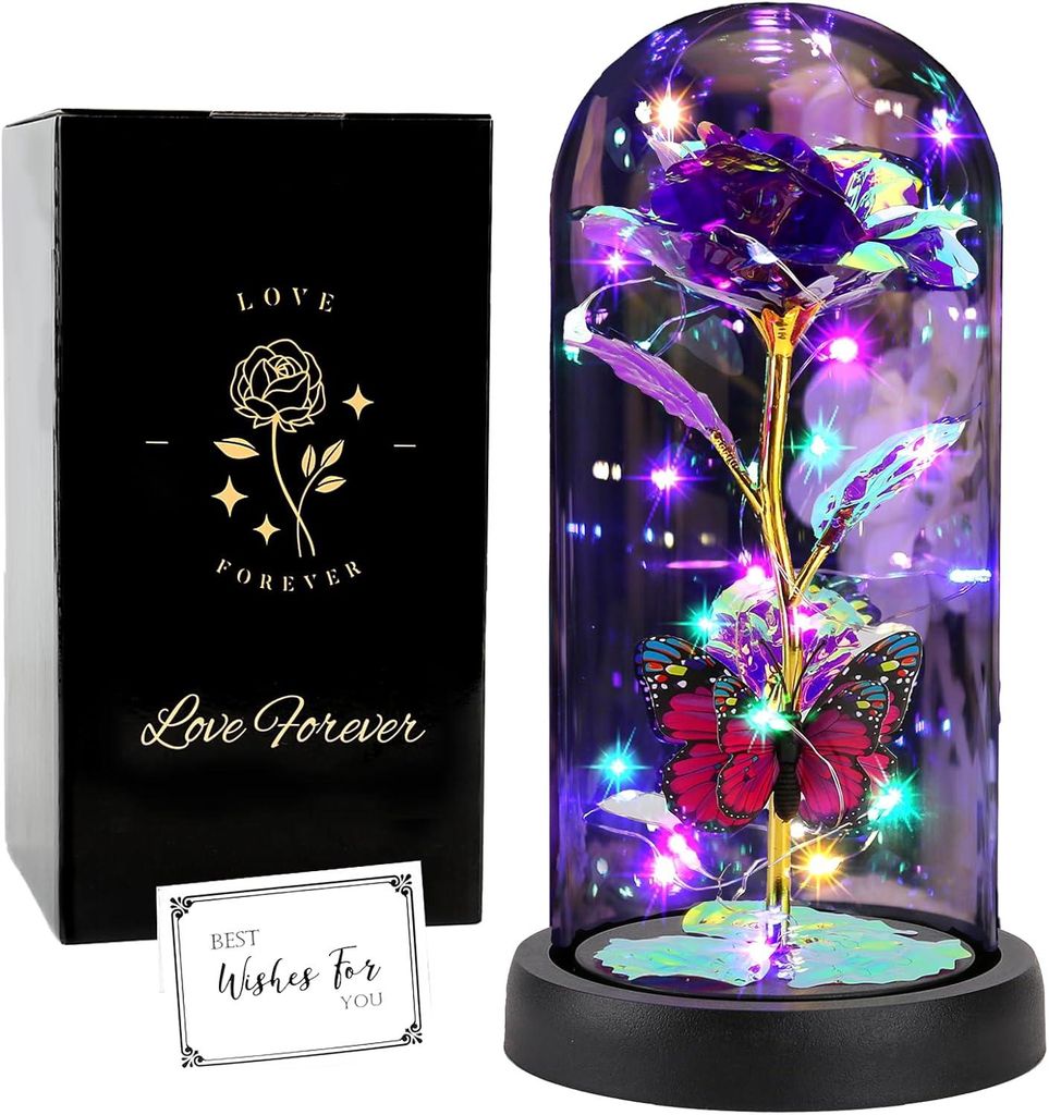 Rosa eterna en cúpula de vidrio con iluminación LED. Imagen del producto 