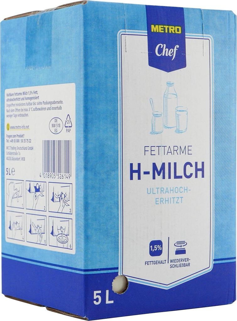 M.C. Fettarme haltbare Milch 1,5% Fett BIB 5L