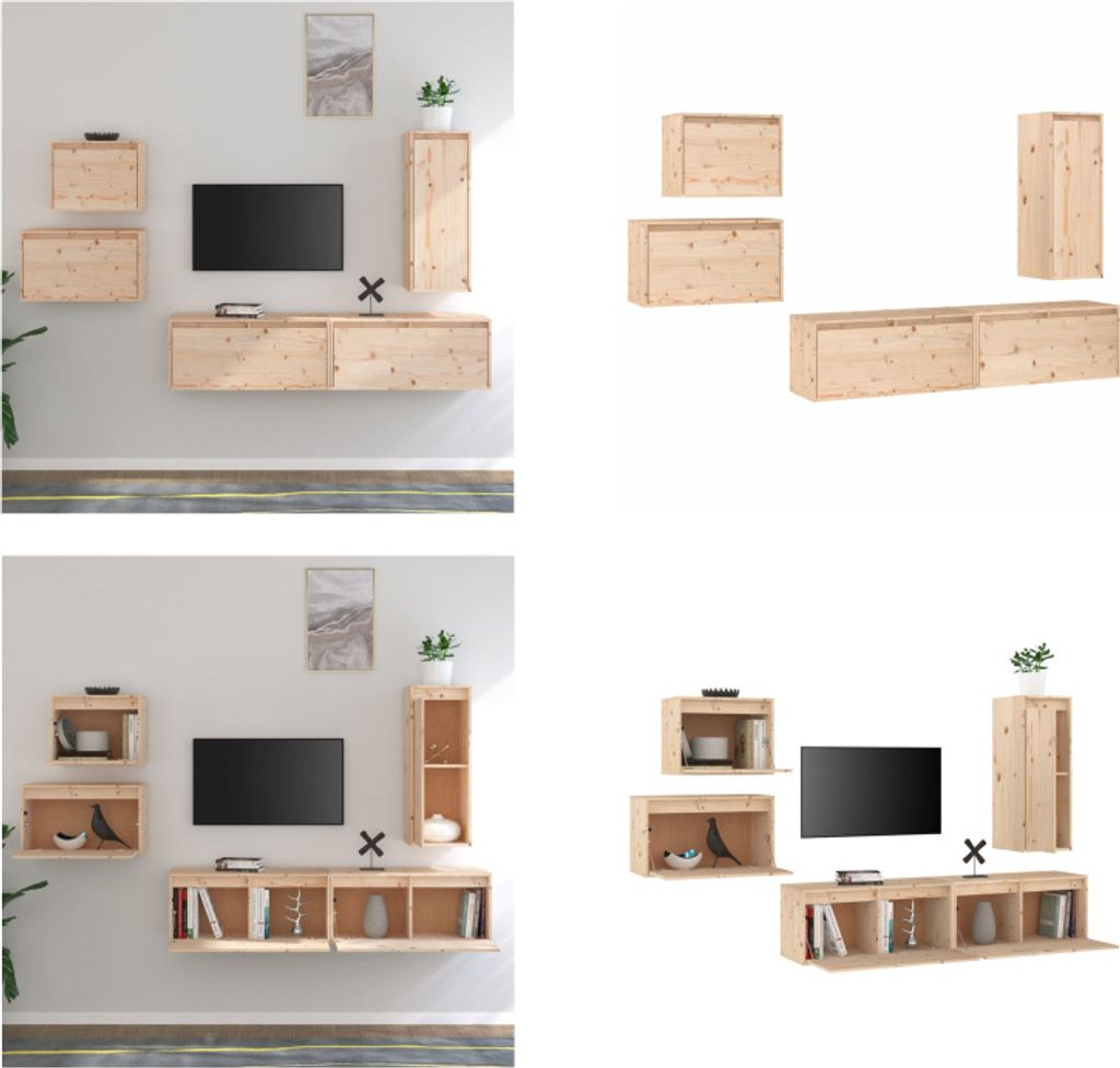 vidaXL TV Schränke 5 Stk. Massivholz Kiefer - TV-Schrank - TV-Schränke - TV-Schrank Holz - Hängeschrank