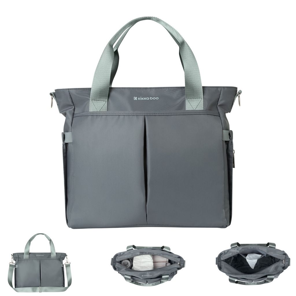 Kikkaboo Wickeltasche Brielle, Clips zur Befestigung, wasserfest, Schultergurt grau