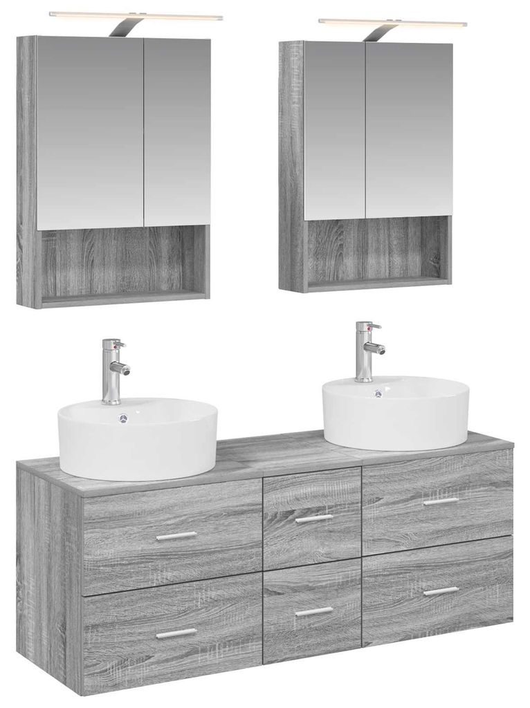 vidaXL Badezimmermöbel-Set 5 pcs Grau Sonoma Ingenieurholz und Glas