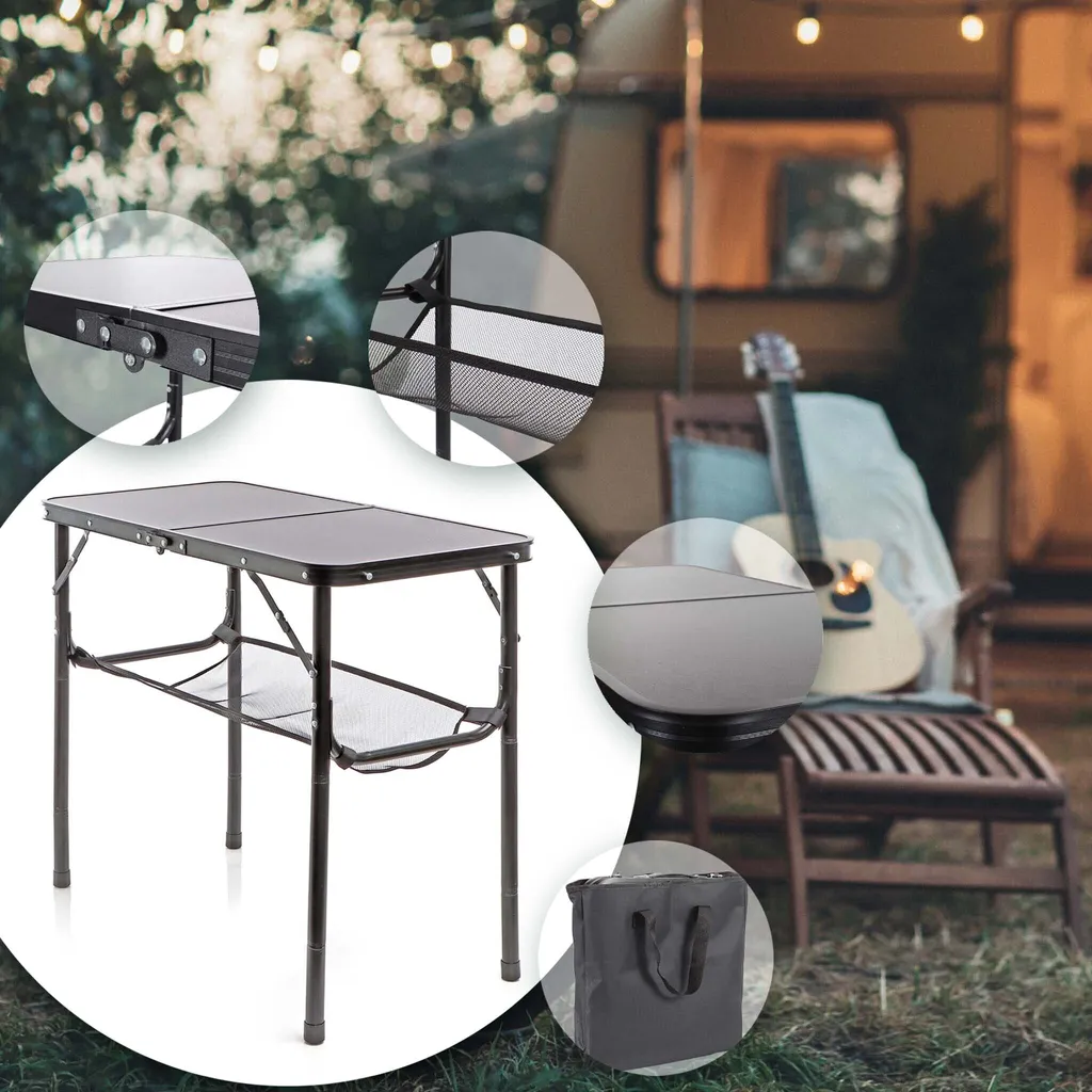 Table de camping stable réglable en hauteur pour sol irrégulier 80cm
