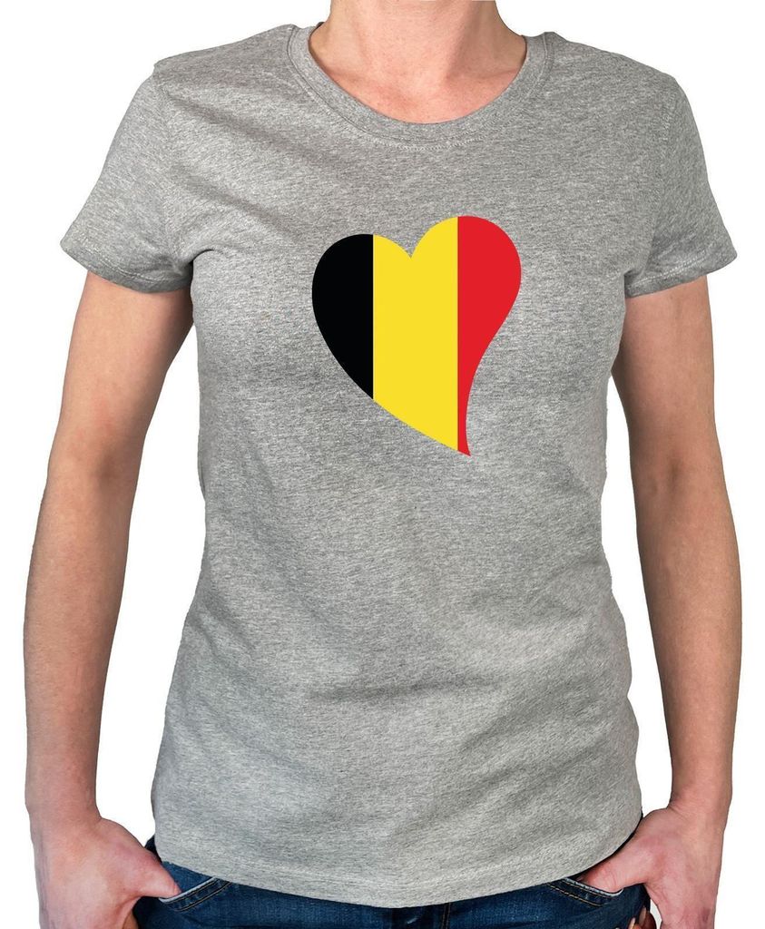 Huuraa Damen T-Shirt Belgien Flagge Herz XXL Sport Grey Bio Baumwolle Fairtrade Damenshirt Geschenkidee