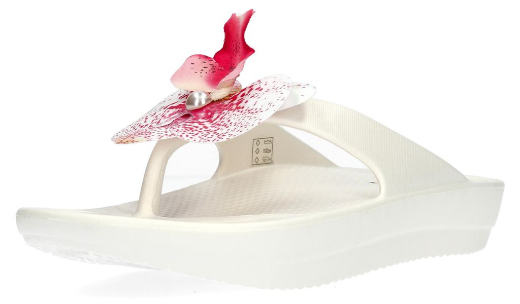 Laura Vita Damen Pantolette Zehentrenner Blüte Orchidee NUON 06, Größe:41 EU, Farbe:Weiß