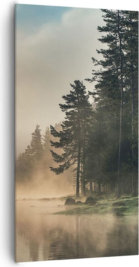 Bild auf Leinwand - Leinwandbild - Einteilig - Nebel See Wald - 65x120cm - Wand Bild - Wanddeko - Wandbilder - Leinwanddruck - Bilder - Wanddekorat...