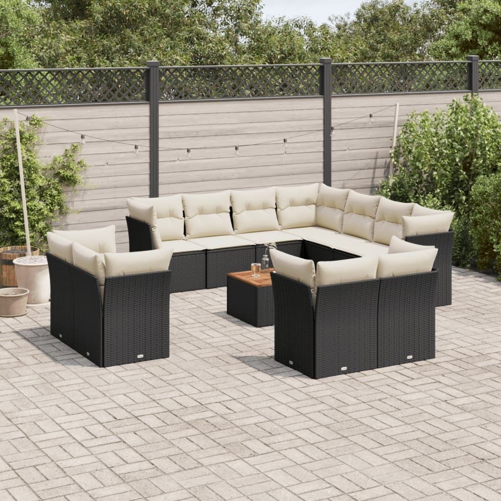 Maison Exclusive - 12-tlg. Garten-Sofagarnitur mit Kissen Schwarz Poly Rattan