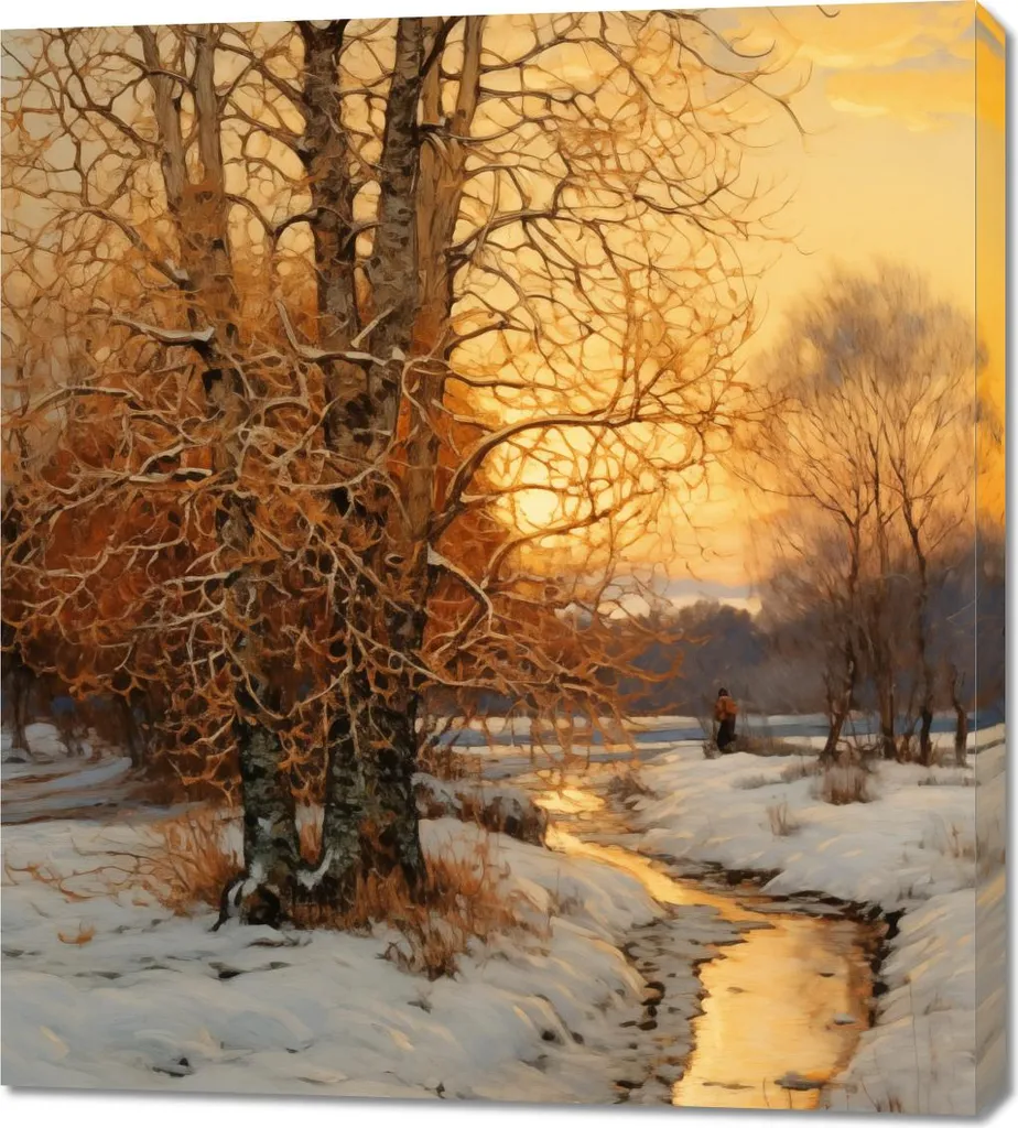 Tableau Moderne L'aube sur Toile Canvas 90x100 cm aux Couleurs Douces
