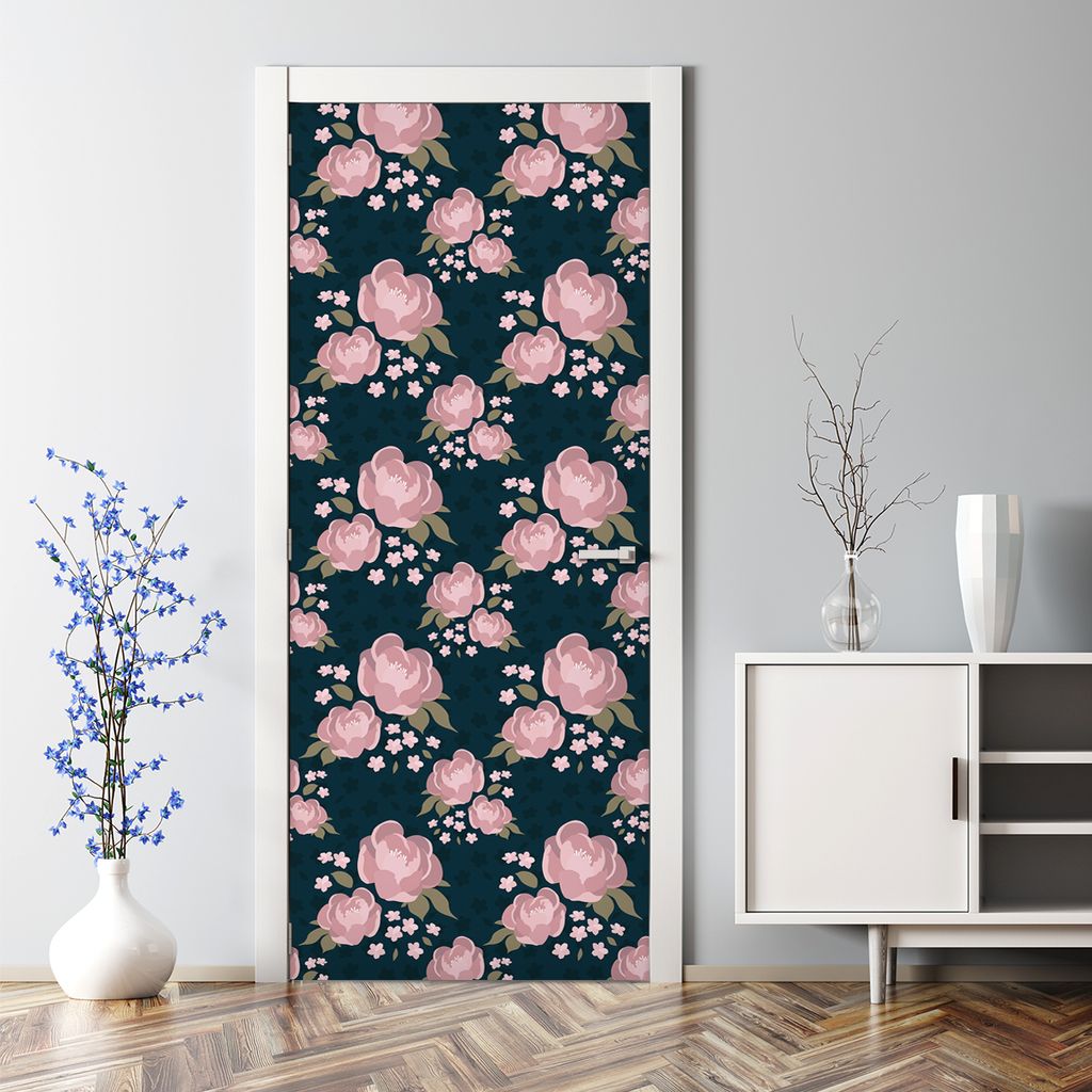Dekorative Türtapete selbstklebend Klebefolie Türposter Türaufkleber Rosa Blumen 77 x 200 cm