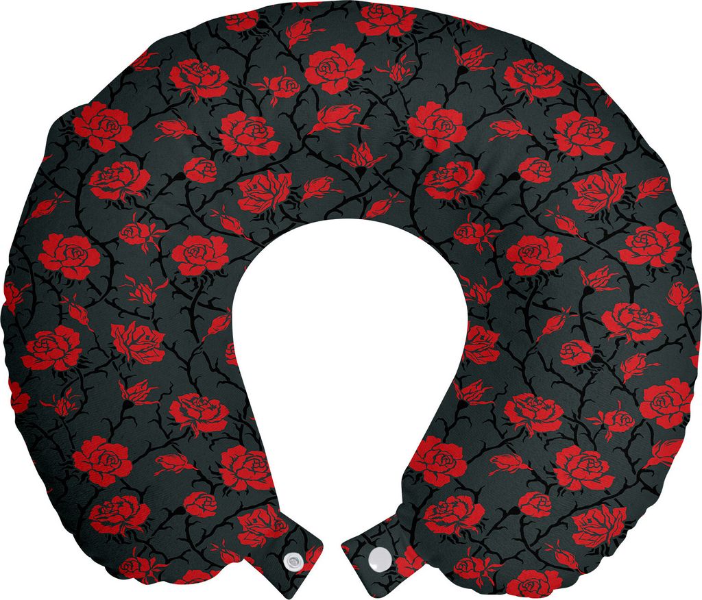 ABAKUHAUS Rot und Schwarz Reisekissen Nackenkissen, Romantische Vintage Rose, Schaumstoff Reiseartikel für Flugzeug und Auto, 30x30 cm, Koksgraue ...
