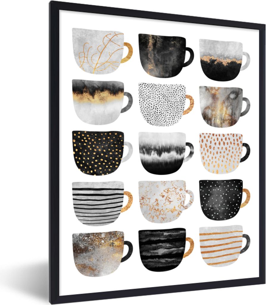 MuchoWow Gerahmtes Poster Kaffeetassen - Abstrakt - Muster 60x80 cm - Poster mit Schwarzem Bilderrahmen Wandposter Rahmen Foto Bilder - Premium -...