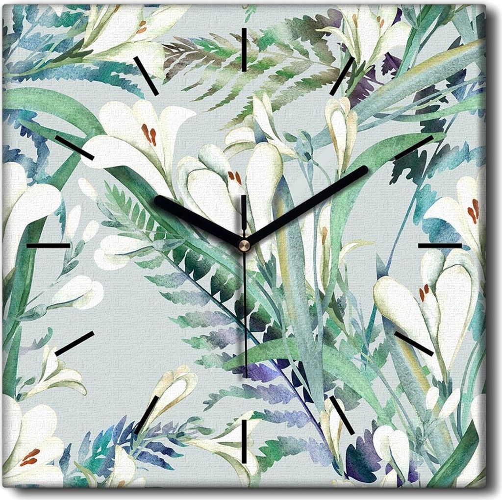 Coloray Uhr auf Leinwand 30x30 cm Wand Uhr Dekoration Wohnzimmer Segeltuch schwarze Hände -Kunst Krosmienblumen