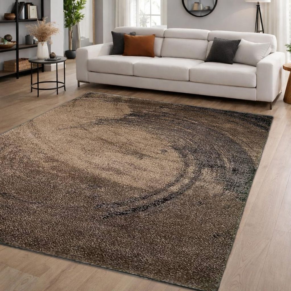 Moderner Teppich Braun Beige Kreis Design weich Wohnzimmer stilvoll Größe - 120 x 170 cm