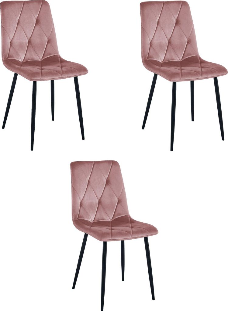 Sedia Libra in velluto, rosa, con gambe nere, set di 3 Immagine del prodotto 