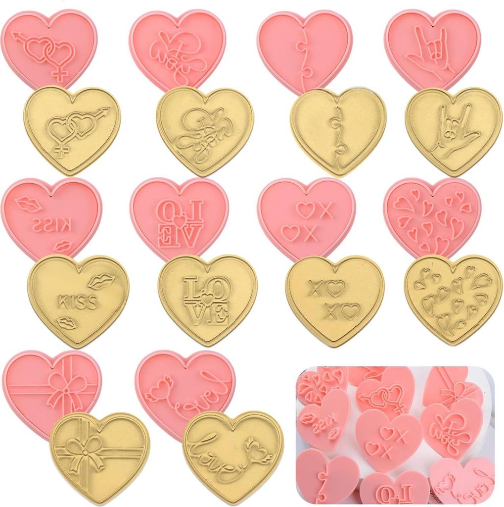 Keksausstecher 10 Stück Valentinstag Herzform Embosser - Keksausstecher für DIY Backen, Kuchen, Zuckermasse, Cupcakes, Schokolade - Acryl.