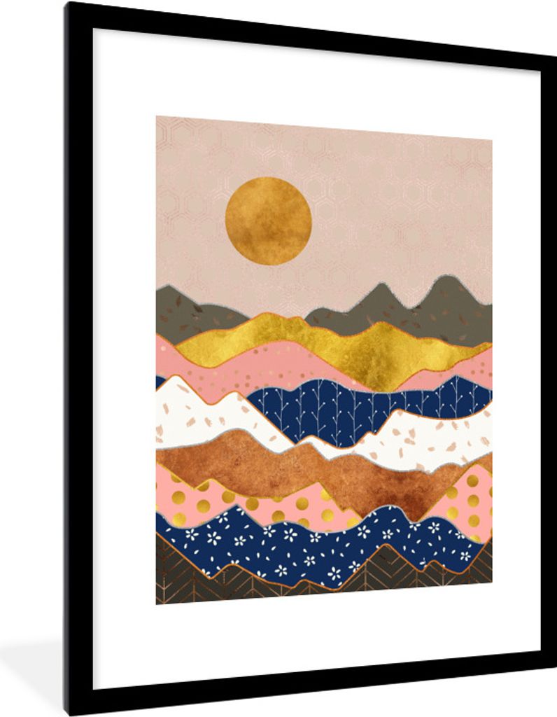 MuchoWow Gerahmtes Poster Muster - Pastell - Gold 60x80 cm - Poster mit Schwarzem Bilderrahmen Wandposter Rahmen Foto Bilder - Wohnzimmer - Dekor...